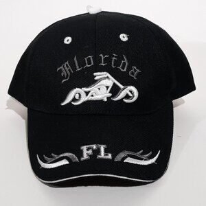 Florida Chopper Motorcycle Cap Hat Black Embroidered Hook & Loop